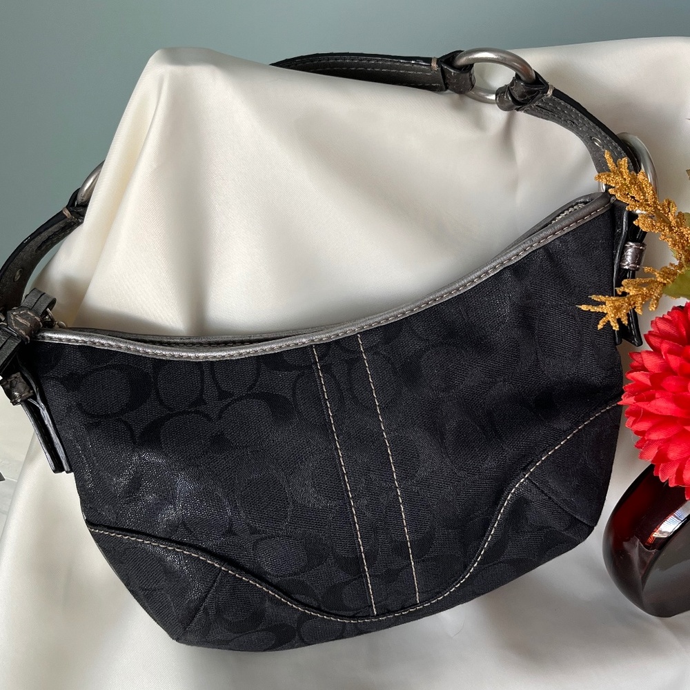 Vintage Y2K Small Coach Black Jacquard Signature Lurex Hobo Bag Python Strap